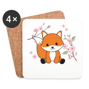 Fox cute animals for kids Kawaii foxes - Coasters (set of 4) - white - Front