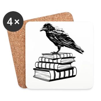 Dark Academia Aesthetic Rabe Krähe On Old Bücher - Untersetzer (4er-Set) - Weiß - Vorne