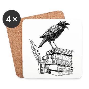 Dark Academia Aesthetic Rabe Krähe On Old Bücher - Untersetzer (4er-Set) - Weiß - Vorne