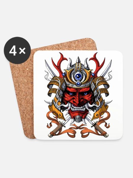 Samurai Dämon Oni - Untersetzer (4er-Set) - Weiß