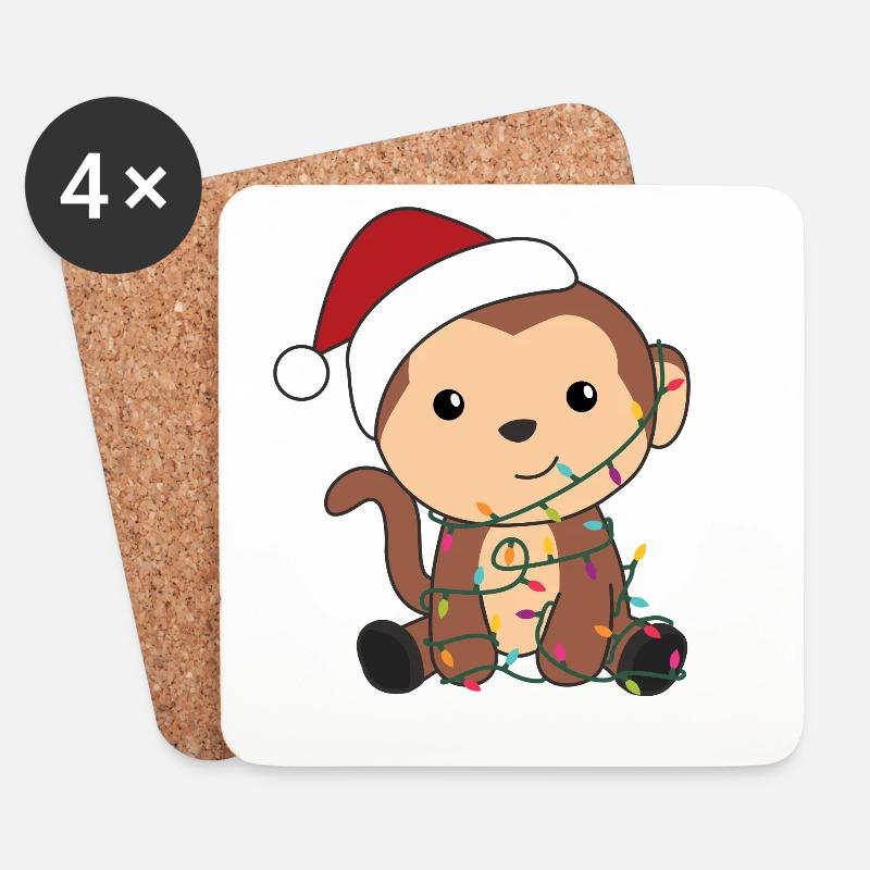 Affe Weihnachten Schnee Winter Tiere Affen - Untersetzer (4er-Set) - Weiß