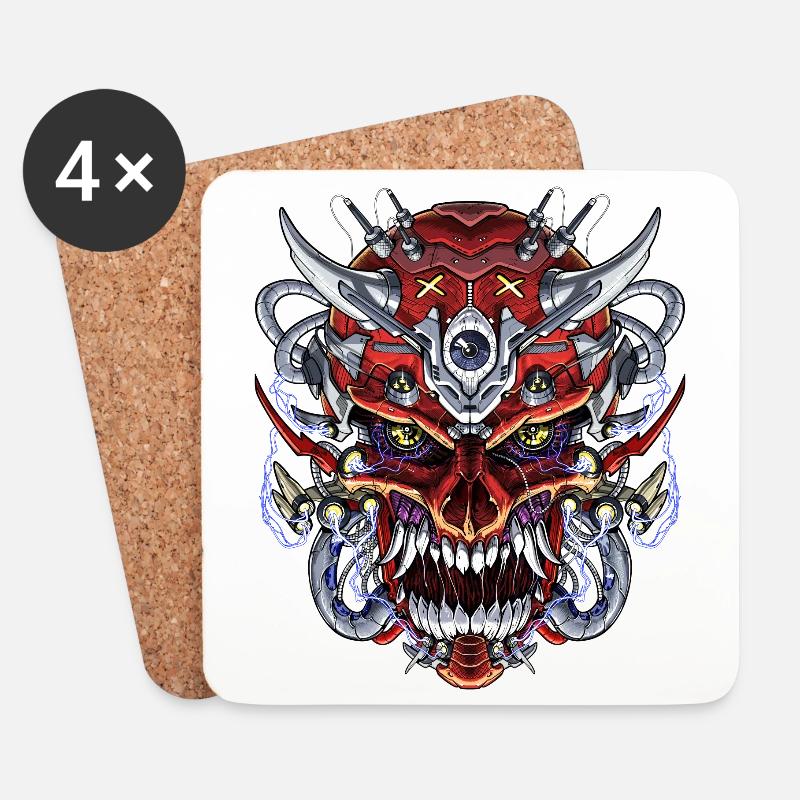 Japanische Dämonenschädel Maske - Untersetzer (4er-Set) - Weiß