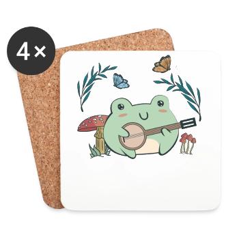 Cottagecore Aesthetic Kawaii Frosch spielt Banjo - Untersetzer (4er-Set) - Weiß - Vorne