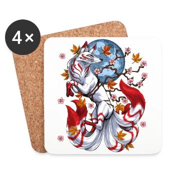Japanischer Fuchs Kitsune - Untersetzer (4er-Set) - Weiß - Vorne