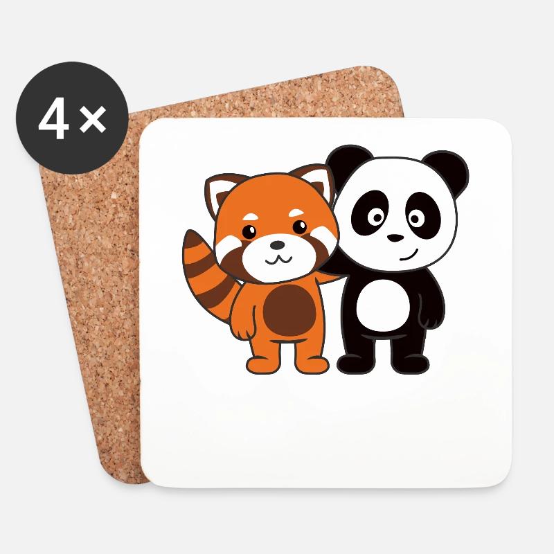 Roter Panda mit Panda süße Tierfreunde für Kinder - Untersetzer (4er-Set) - Weiß