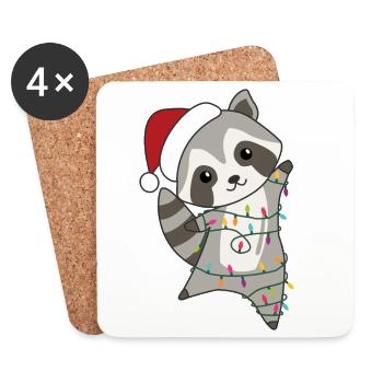 Raccoon Christmas Snow Winter Raccoons - Coasters (set of 4) - white - Front