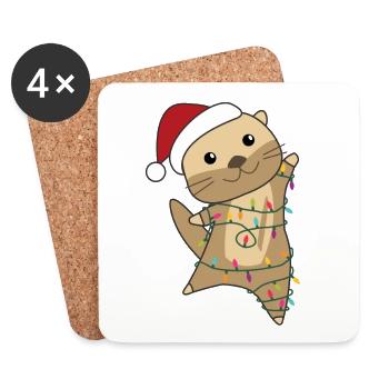 Otter Christmas Snow Winter Animals Otter - Coasters (set of 4) - white - Front