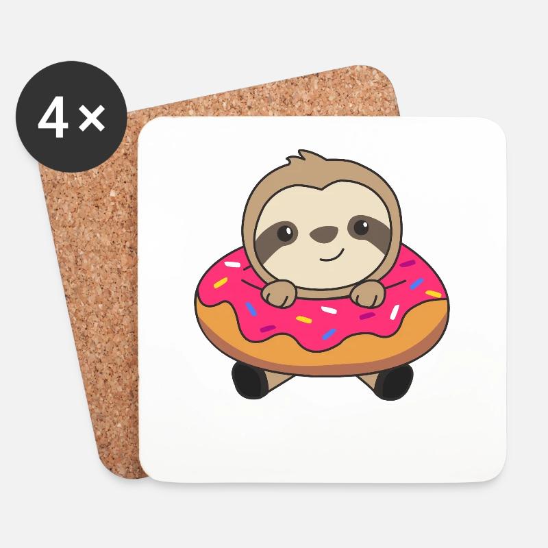 Süßes Faultier lustige Tiere in Donut pink - Untersetzer (4er-Set) - Weiß