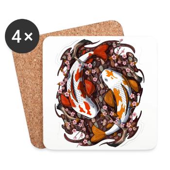 Koi Fish Cherry Blossom - Coasters (set of 4) - white - Front