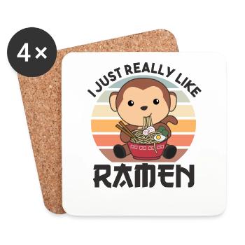 Ramen japanische Nudeln süßer Affe isst Ramen - Untersetzer (4er-Set) - Weiß - Vorne