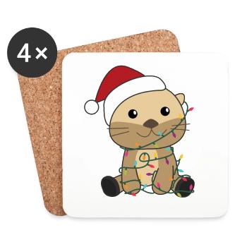Loutre Noël Neige Animaux d’hiver Loutre - Dessous de verre (lot de 4) - blanc - Devant