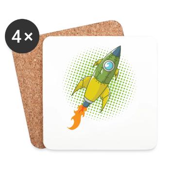 Rocket Comic Spaceship Spacecraft Missile - Coasters (set of 4) - white - Front