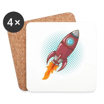 Comic Rocket Spaceship Spacecraft Missile - Coasters (set of 4) - white - Front