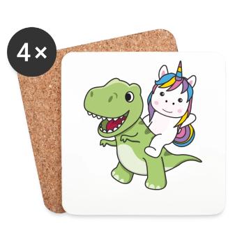 La licorne monte sur un dinosaure doux Trex avec des licornes - Dessous de verre (lot de 4) - blanc - Devant