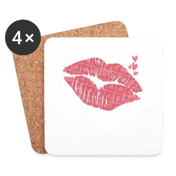 Kiss Mouth Valentine's Day Love Flowers Holiday - Coasters (set of 4) - white - Front