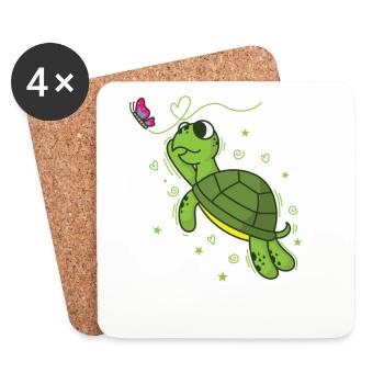 Turtle with Butterfly Reptile Water - Coasters (set of 4) - white - Front