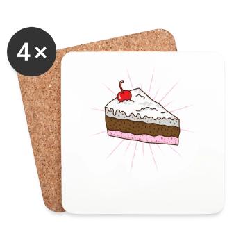 Morceau de gâteau avec pâtisserie à gâteau aux cerises - Dessous de verre (lot de 4) - blanc - Devant