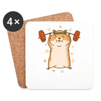 Hamster does weight training and fitness - Coasters (set of 4) - white - Front