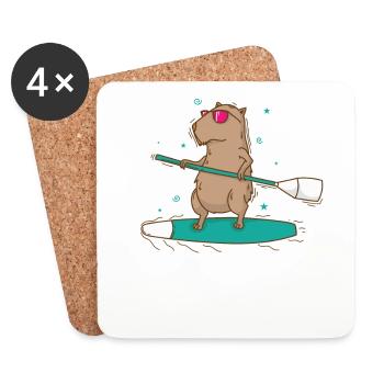 Caviidae Guinea Pig Surfs Rodent - Coasters (set of 4) - white - Front