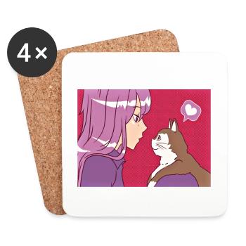Just A Girl Who Loves Anime and Cats Anime Merch - Coasters (set of 4) - white - Front