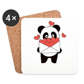 Panda zum Valentinstag süße Tiere mit Herzen - Untersetzer (4er-Set) - Weiß - Vorne