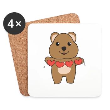 Quokka pour la Saint-Valentin doux animaux avec des cœurs - Dessous de verre (lot de 4) - blanc - Devant