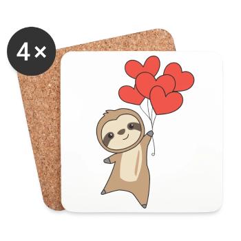 Paresseux pour la Saint-Valentin des animaux mignons avec des cœurs - Dessous de verre (lot de 4) - blanc - Devant