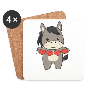 Ânes pour la Saint-Valentin doux animaux avec des cœurs - Dessous de verre (lot de 4) - blanc - Devant