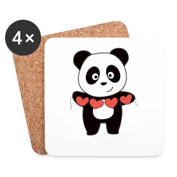 Panda zum Valentinstag süße Tiere mit Herzen - Untersetzer (4er-Set) - Weiß - Vorne