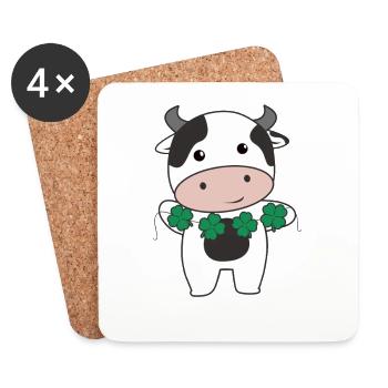 Vache avec des trèfles animaux mignons pour le bonheur - Dessous de verre (lot de 4) - blanc - Devant