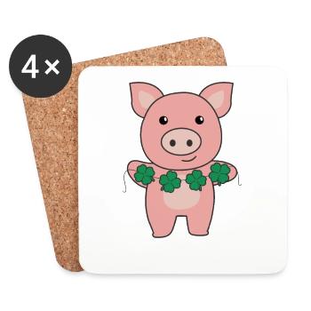 Pig with shamrocks cute animals for happiness - Coasters (set of 4) - white - Front