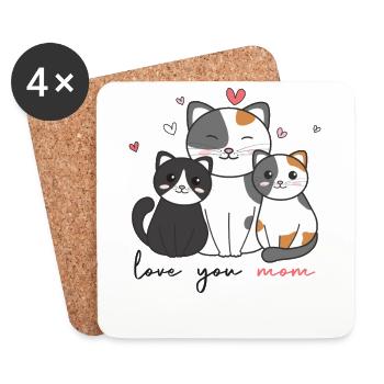 Love you Mom süße Katzen zum Muttertag - Untersetzer (4er-Set) - Weiß - Vorne