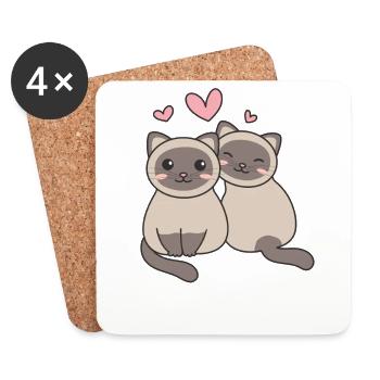 Chat siamois kawaii chats animaux mignons pour les enfants - Dessous de verre (lot de 4) - blanc - Devant