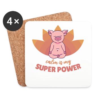 Pig Yoga cochons doux calme est mon super pouvoir - Dessous de verre (lot de 4) - blanc - Devant