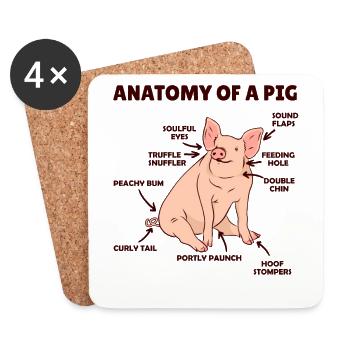 funny explanation of a pig's anatomy - Coasters (set of 4) - white - Front