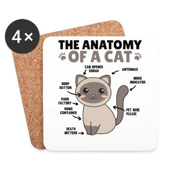 l’anatomie d’un chat explication d’un chat - Dessous de verre (lot de 4) - blanc - Devant
