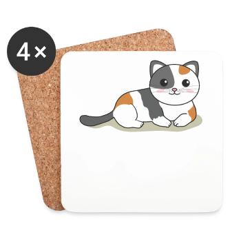 Kawaii Katze süße Manga Anime Katzen - Untersetzer (4er-Set) - Weiß - Vorne
