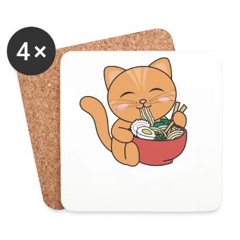 Ramen süße Katze isst Ramen Anime Katze - Untersetzer (4er-Set) - Weiß - Vorne