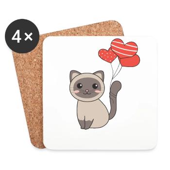 Chat siamois kawaii chats animaux mignons pour les enfants - Dessous de verre (lot de 4) - blanc - Devant