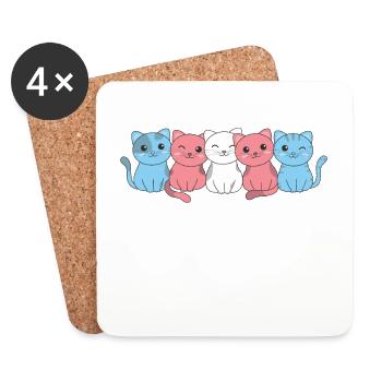 Drapeau transgenre chat Pride LGBTQ mignon chat - Dessous de verre (lot de 4) - blanc - Devant