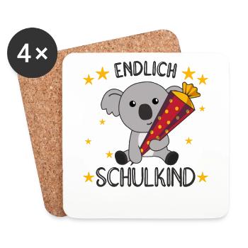 Endlich Schulkind Koala Schultüte Einschulung - Untersetzer (4er-Set) - Weiß - Vorne