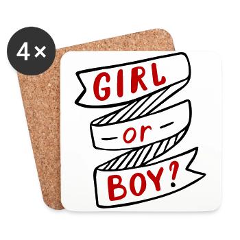 Boy or Girl Junge oder Mädchen Schwanger Pregnant - Untersetzer (4er-Set) - Weiß - Vorne
