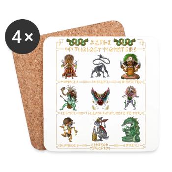 Anciens monstres de la mythologie aztèque - Dessous de verre (lot de 4) - blanc - Devant