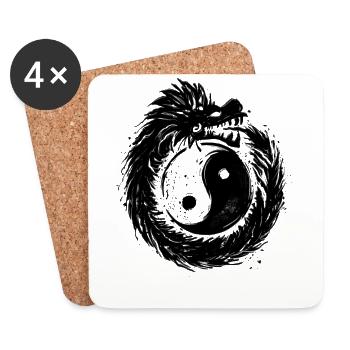 Quetzalcoatl Ouroboros Ying Yang Aztec - Coasters (set of 4) - white - Front