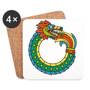 Quetzalcoatl Ouroboros Vieux Serpent Aztèque Ma - Dessous de verre (lot de 4) - blanc - Devant