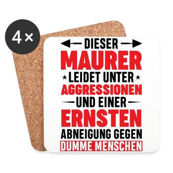 Maurer Lustige Sprüche - Untersetzer (4er-Set) - Weiß - Vorne