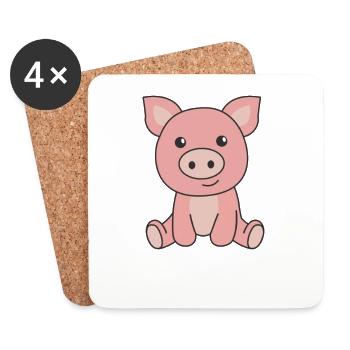 Schwein Schweinchen Ferkel Schlamm - Untersetzer (4er-Set) - Weiß - Vorne