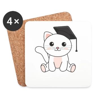 Kids Kindergarten nailed it Cat Graduation - Coasters (set of 4) - white - Front