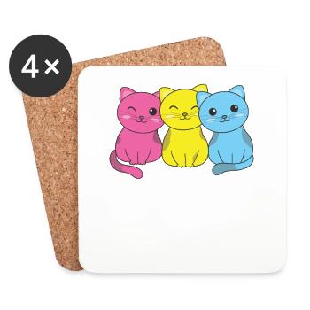 Pansexual Flag Pansexual Pride LGBTQ cute cat - Coasters (set of 4) - white - Front