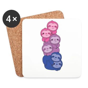 Bi Flag Pride LGBTQ Mignon Paresseux Bunch - Dessous de verre (lot de 4) - blanc - Devant